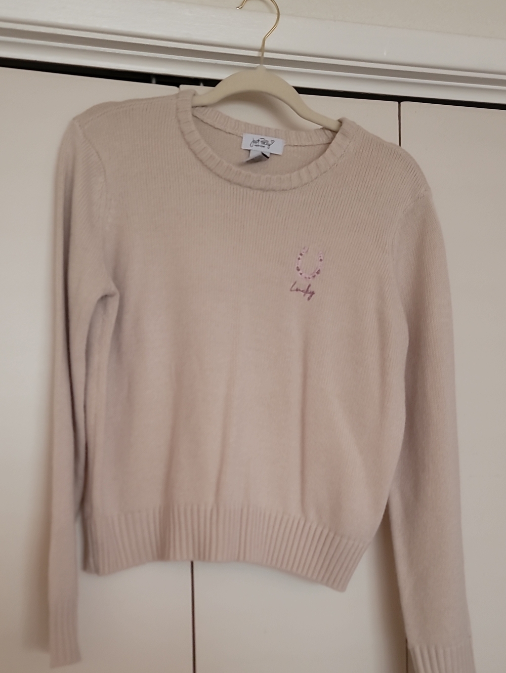 Light Cream Crewneck Sweater with Subtle Embroidered Detail